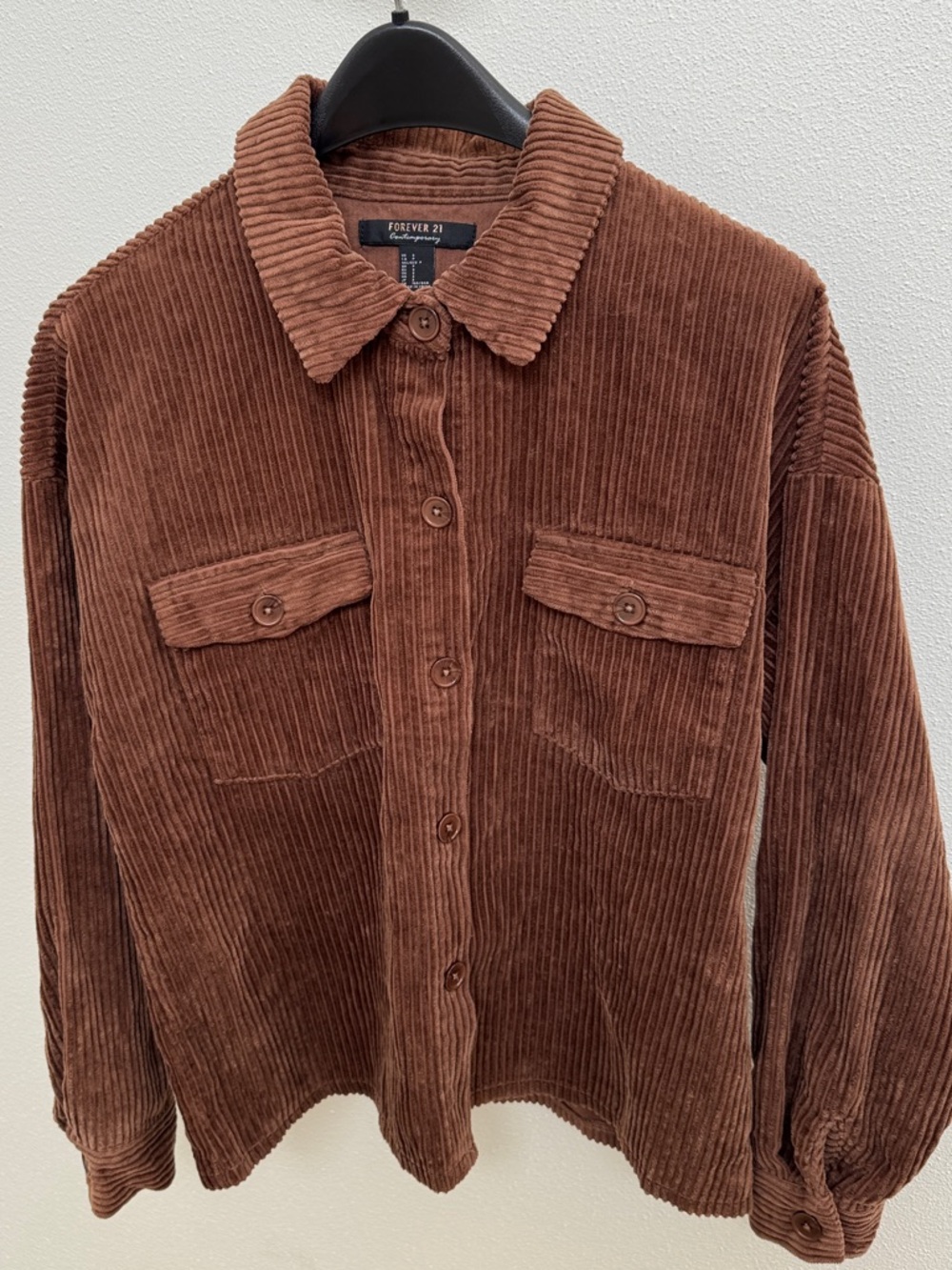 Forever 21 Brown Corduroy Button-Front Jacket size S 100% Cotton